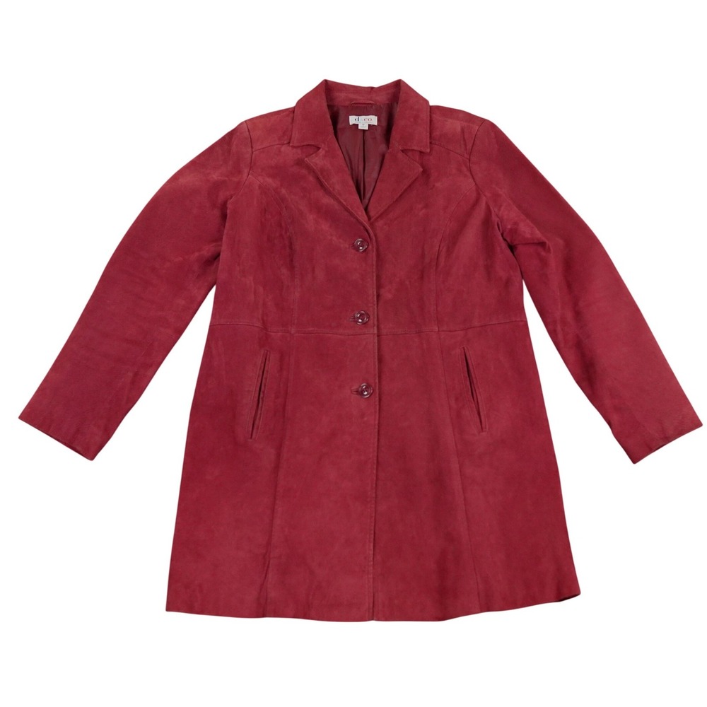 Denim‎ & Co Suede Leather Jacket Womens Medium Burgundy Red Button Coat Mob